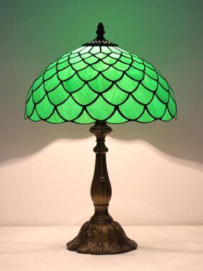 Vintage Style Green Fish Scale Handcrafted Stained Glass Lamp |